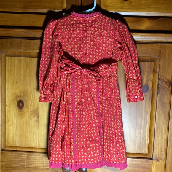 NWT Cornelloki Kids Small Gold Bird Patterned Burgundy Rust Prairie Dress - Picture 2 of 3